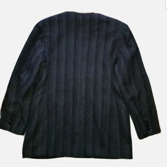 E.H. Woods Sz 14 Striped V Neck Wool Blend Gray Tweed Blazer Jacket - Picture 3 of 5